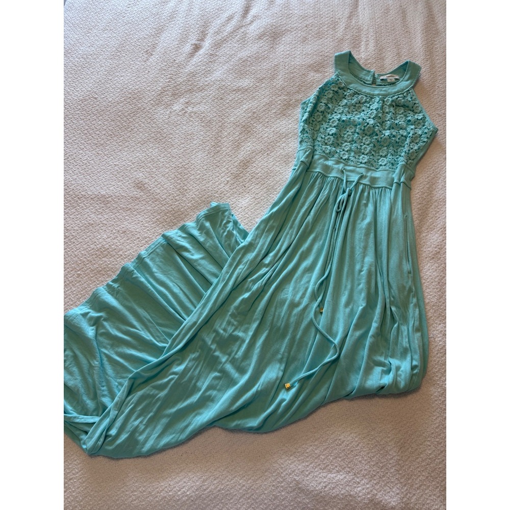 Calvin Klein Aqua Blue Crochet Lace Halter Maxi Dress Size 4